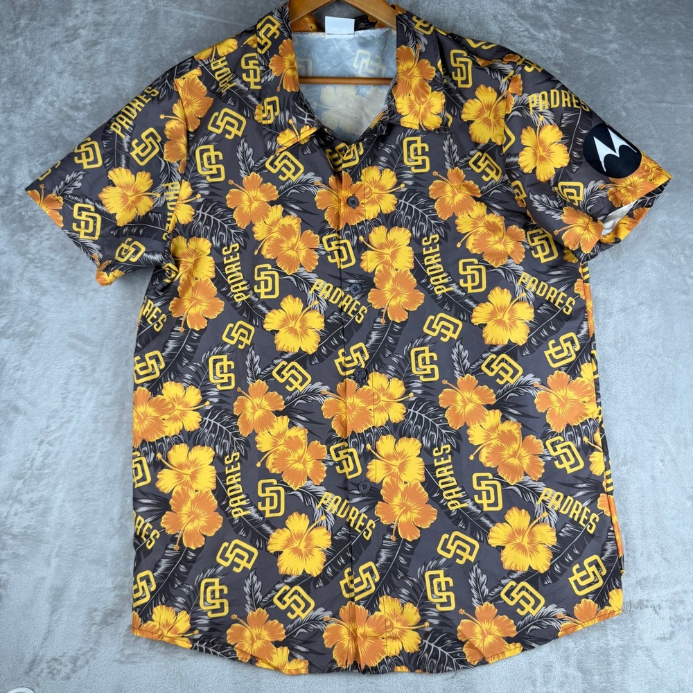 BDA Sports San Diego Padres MLB Hawaiian Shirt Mens XL Yellow Floral Motorola
